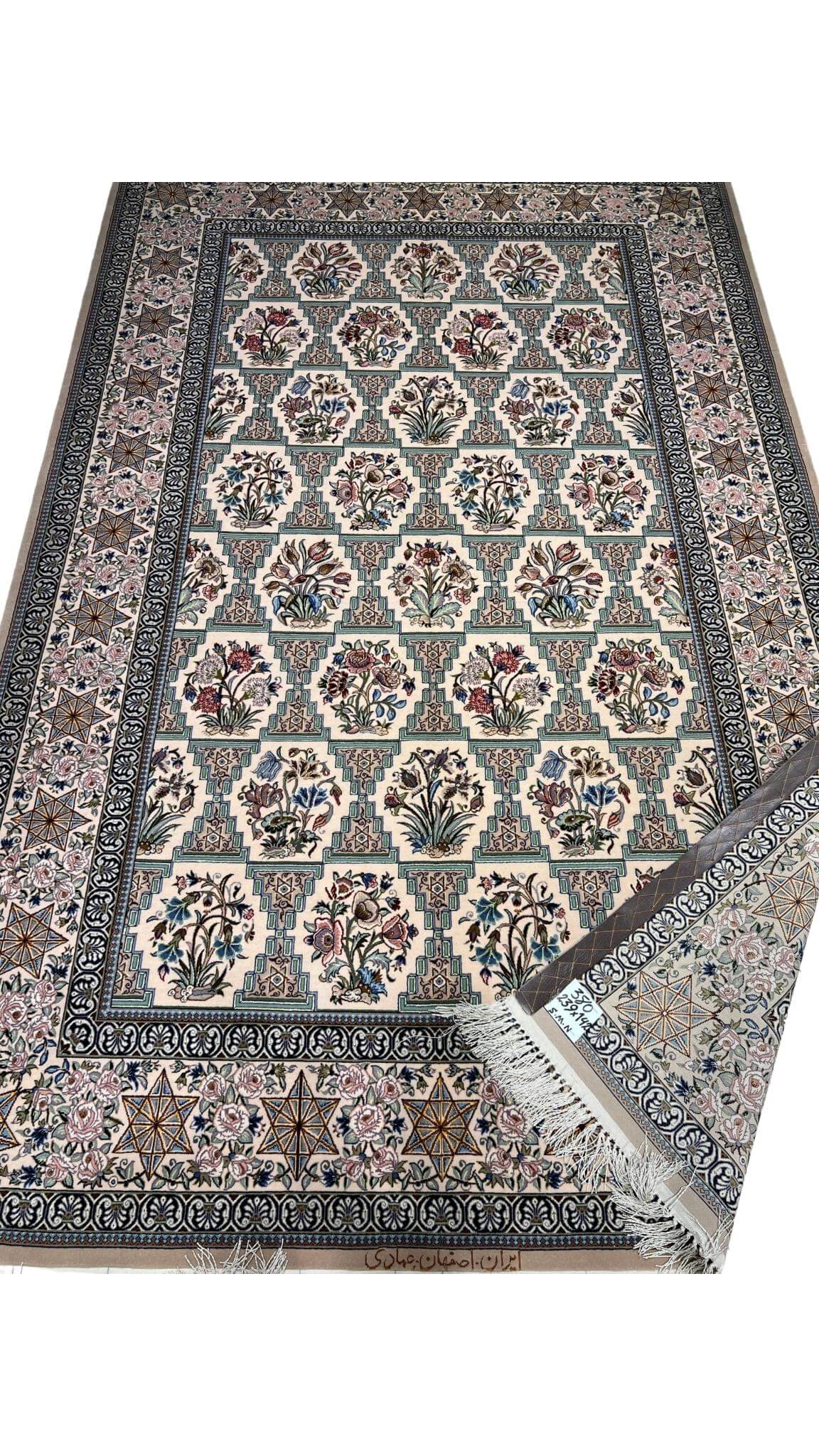 "Luxurious wool and silk beige Isfahan rug by Emadie"